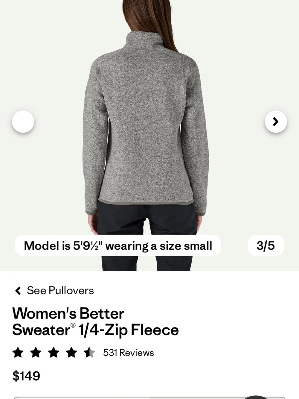 Patagonia Light Gray Heather Quarter-Zip Fleece Pullover - Picture 3 of 4